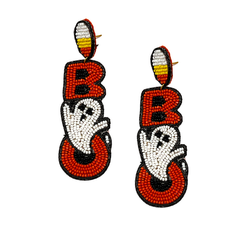 Candy Corn Ghost Seed Bead Halloween Earrings (Each)