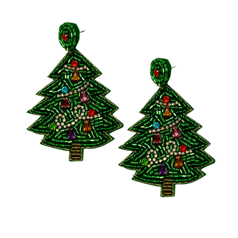 Christmas Tree with Ornaments Beaded Earrings (Each)