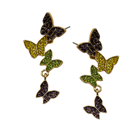 Purple, Green & Gold Mini Butterfly Earrings (Each)