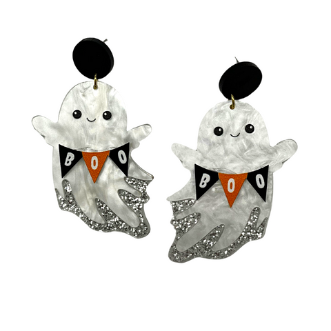 Halloween Ghost Boo Glitter Earrings (Each)