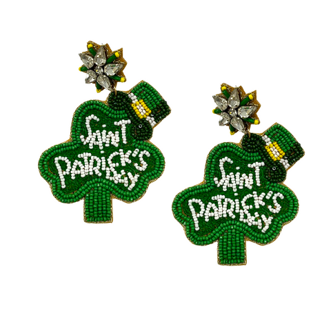 Green Saint Patrick's Day Clover Beaded Earrings (Each)