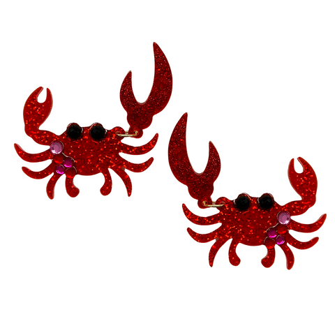 Red Glitter Crab Earrings (Each)