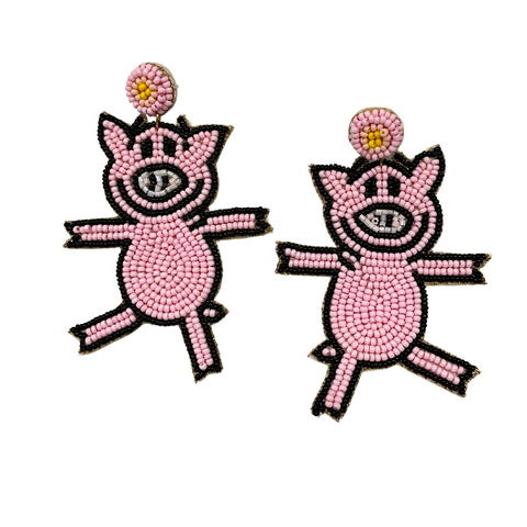 Pink Pig Beaded Earrings (Each)