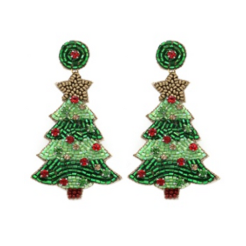 Christmas Tree with Star Beaded Earrings (Each)