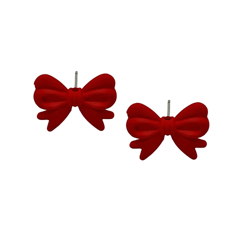 Red Clay Christmas Bow Earrings (Pair)