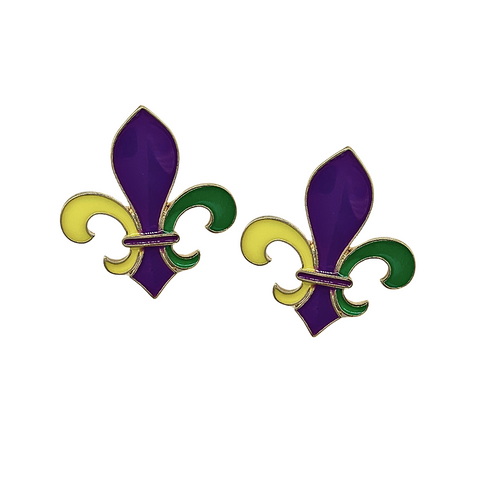 Mardi Gras Fleur De Lis Enamel Stud Earrings (Pair)