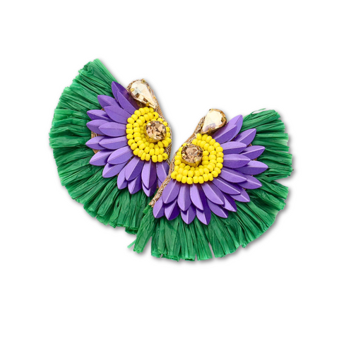 Mardi Gras Raffia Wing Earrings (Pair)