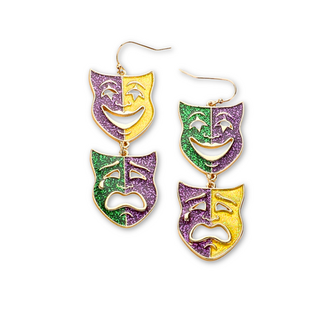 Mardi Gras Glitter Mask Dangle Earrings (Pair)