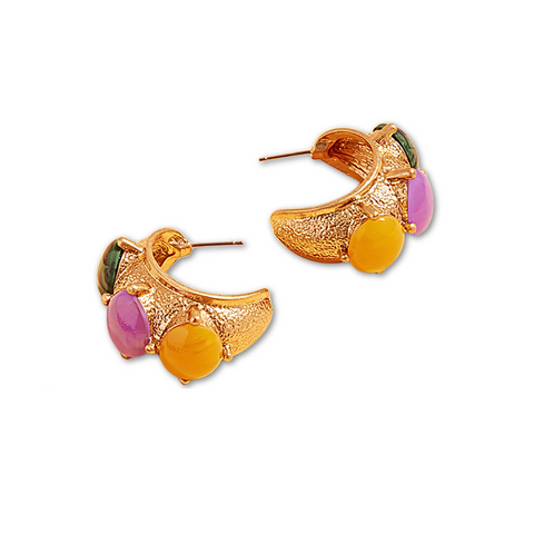 Mardi Gras Stone Crescent Hoop Earrings (Pair)