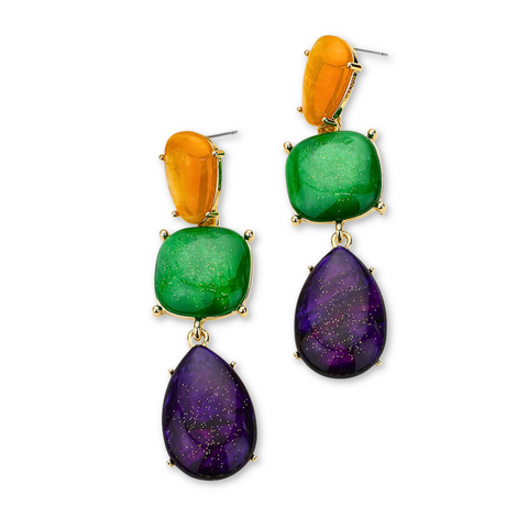 Mardi Gras Stone Cluster Dangle Earrings (Pair)