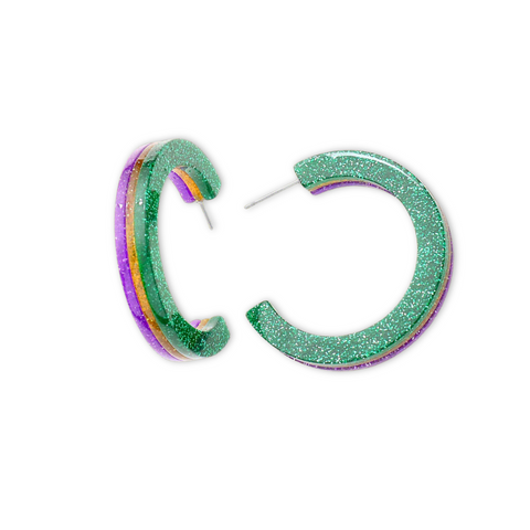 Mardi Gras Glittered Sparkly Stripe Hoop Earrings (Pair)