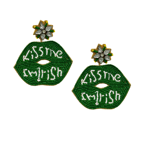 Kiss Me I'm Irish Beaded Earrings (Pair)