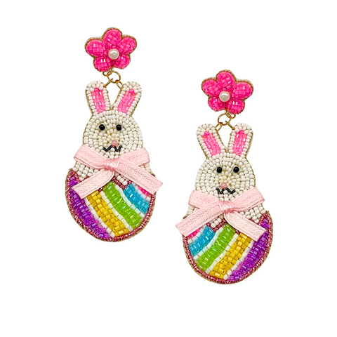 Beaded Bunny Easter Egg Earrings (Pair)