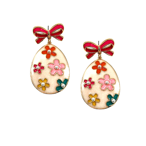 Easter Egg with Bow Dangle Earrings (Pair)