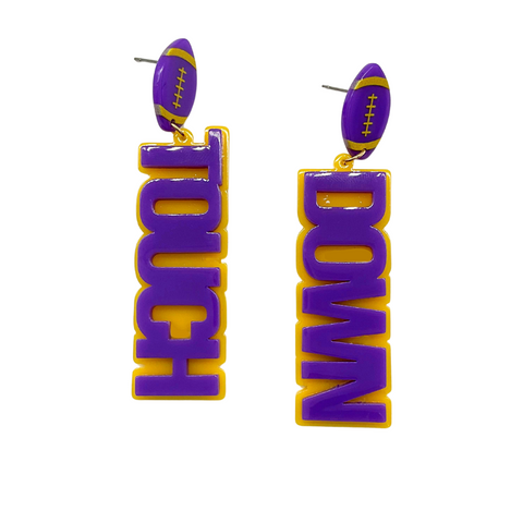 Purple and Yellow Touchdown Acrylic Earrings (Pair)