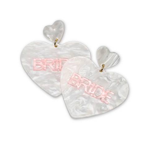 White Heart Bride Dangle Earrings (Pair)