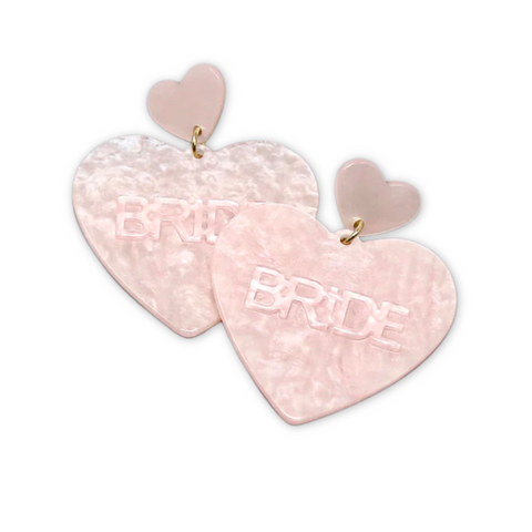 Pink Heart Bride Dangle Earrings (Pair)