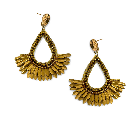 Gold Teardrop Sequin Fringe Earrings (Pair)