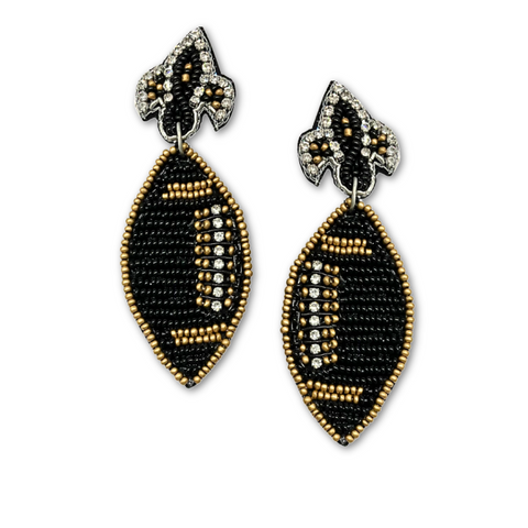 Black and Gold Beaded Football Earrings (Pair)