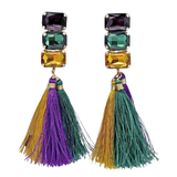 Purple, Green and Yellow Gem Stone Tassle Earrings (Pair)