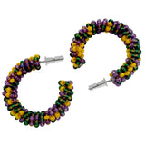 Purple, Green and Yellow Beaded Hoop Earrings (Pair)