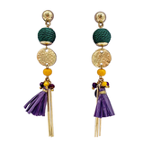 Purple, Green and Yellow Gem Stone Tassle Earrings (Pair)
