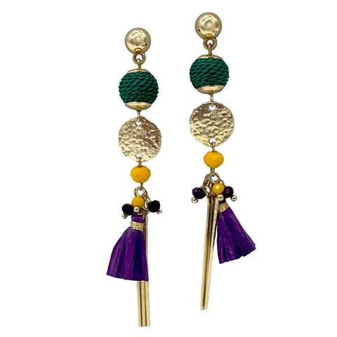 Gold Mardi Gras Tassle Dangle Earrings (Pair)