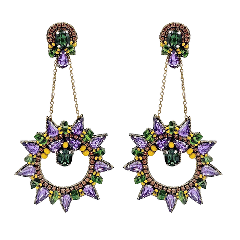 Mardi Gras Gem Stone Circular Drop Earrings (Each)