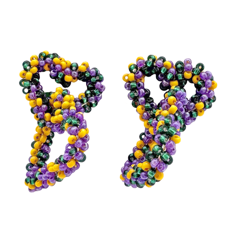 Purple, Green and Yellow Beaded Cluster Drop Earrings (Pair)