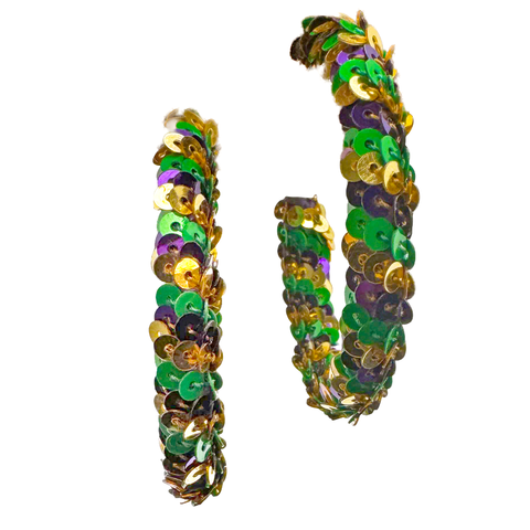 Mardi Gras Sequin Hoop Earrings (Pair)