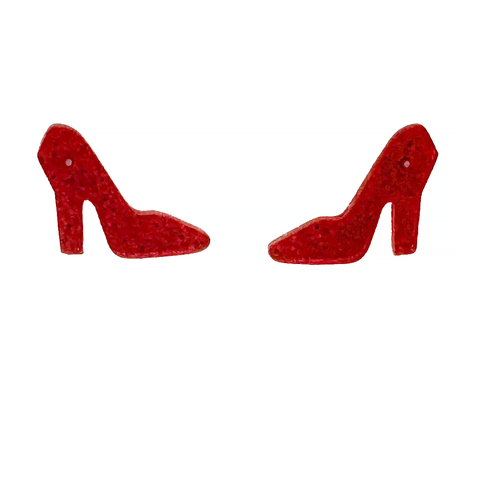 Red Glittered High Heel Shoe Earrings (Pair)