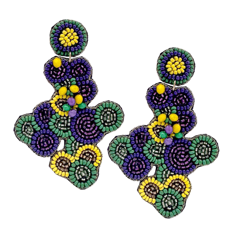 Mardi Gras Beaded Bead Dog Earrings (Pair)