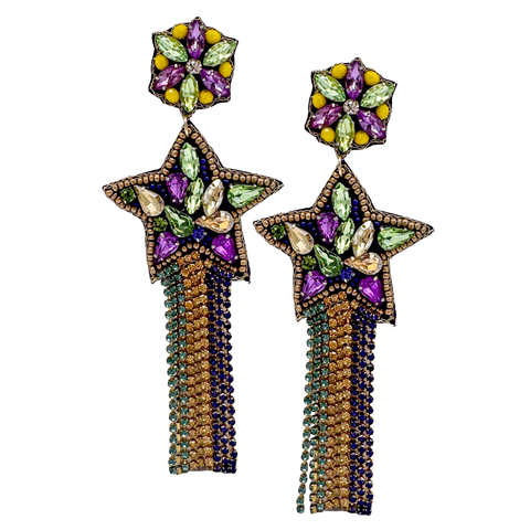 Mardi Gras Rhinestone Tassel Earrings (Pair)