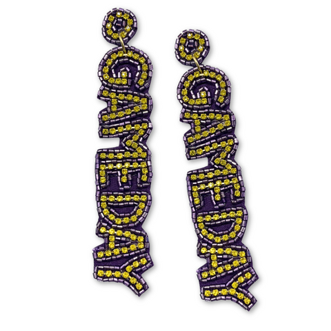 Purple and Gold Rhinestone Game Day Earrings (Pair)