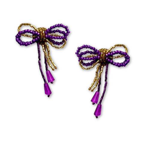 Purple and Gold Mini Bow Earrings (Pair)