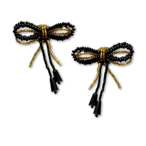 Black and Gold Mini Bow Earrings (Pair)