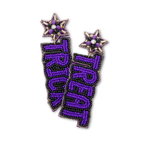 Black and Purple Halloween Trick or Treat Beaded Dangle Earrings (Pair)
