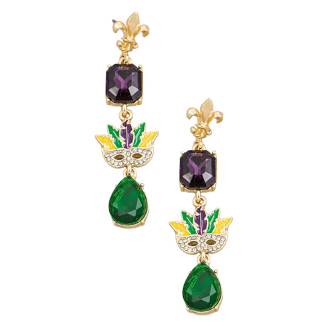Mardi Gras Mask Chain Dangle Earrings (Pair)