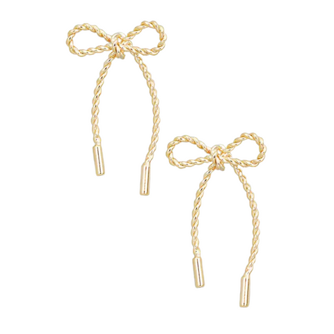 Gold Twisted Bow Earrings (Pair)