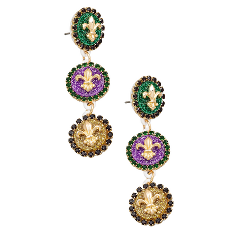 Mardi Gras Fleur De Lis Coin Dangle Earrings (Pair)