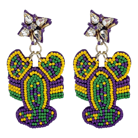Mardi Gras Crawfish Beaded Earrings (Pair)