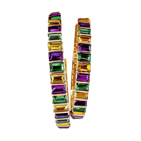 Purple, Yellow, and Green Jeweled Hoop Earrings (Pair)