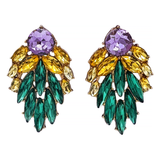 Purple, Yellow, and Green Jeweled Cluster Earrings (Pair)