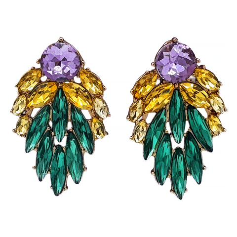 Purple, Yellow, and Green Jeweled Cluster Earrings (Pair)