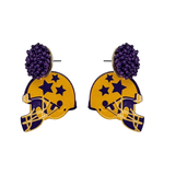 Purple and Yellow Helmet with Stars Earrings (Pair)