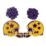 Purple and Yellow Helmet with Stars Earrings (Pair)
