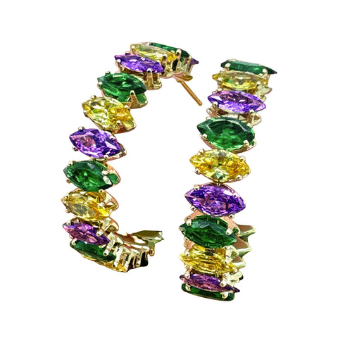 Mardi Gras Jeweled Hoop Earrings (Pair)