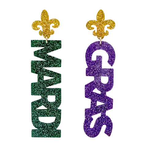 Mardi Gras Glittered Drop Earrings (Pair)