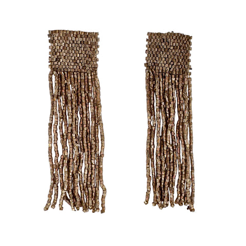 Gold Beaded Tassle Dangle Earrings (Pair)