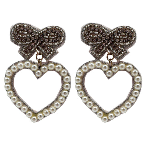 Pearl Heart Bow Earrings (Pair)